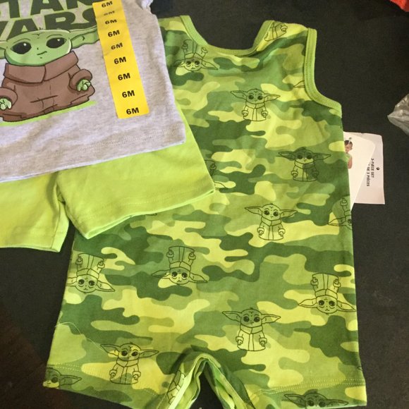 NWT Star Wars Baby Yoda 3pc short set size 6 months Great for Easter/baby shower - Picture 3 of 5